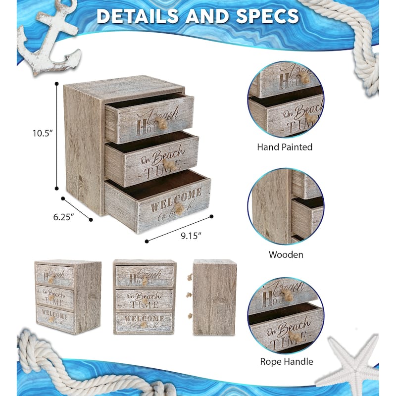 CoTa Global Driftwood Nautical 3 Drawer Storage Organizer - 10.5 Inches