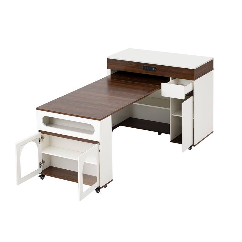 Extendable Dining Table & Rolling Kitchen Island Combo with Folding Top, Drawers & Power Outlet