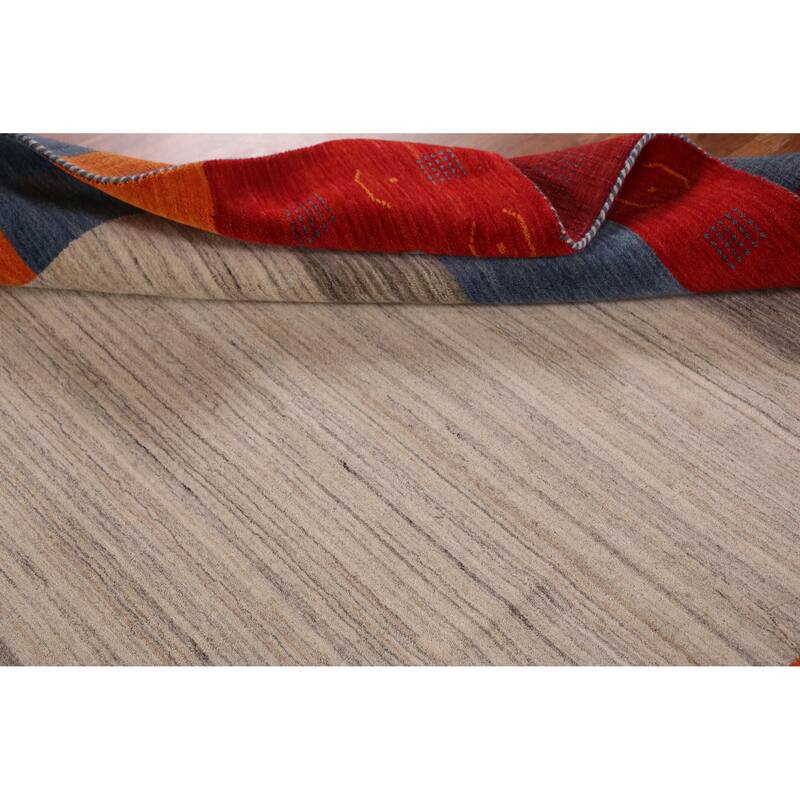 Hand Knotted Oriental 100% Wool Carpet Tribal Bordered Beige & Ivories Gabbeh Area Rug - 7' 11'' X 6' 6''