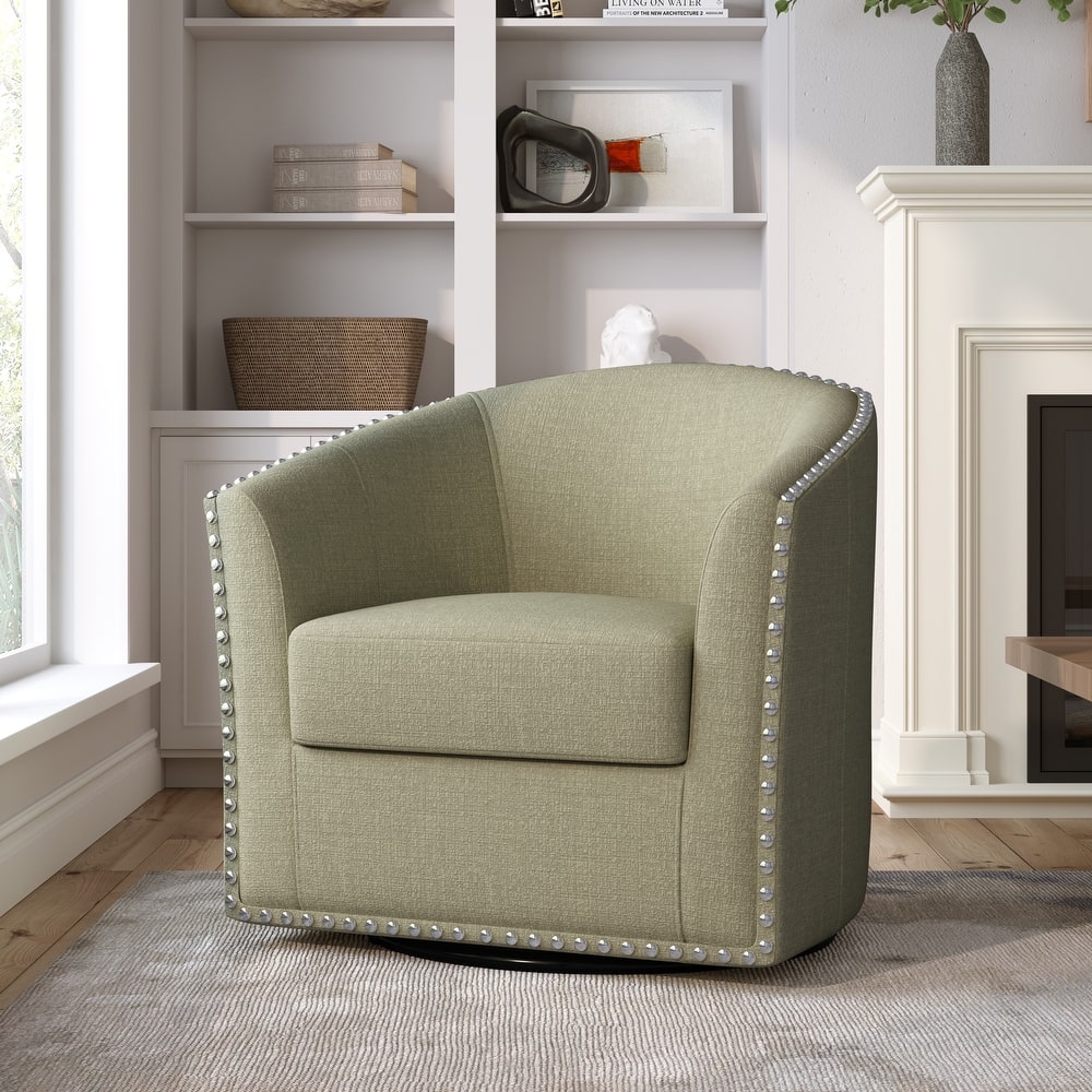 Modern Nailhead Upholstered Linen Swivel Accent Chair