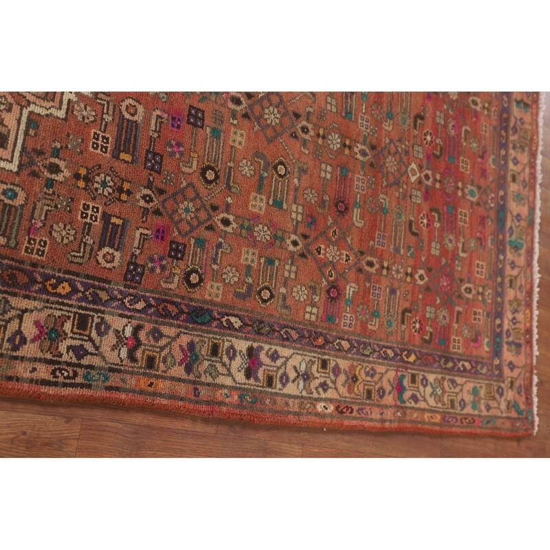 Geometric Zanjan Persian Vintage Runner Rug Handmade Wool Carpet - 3'7"x 9'10"