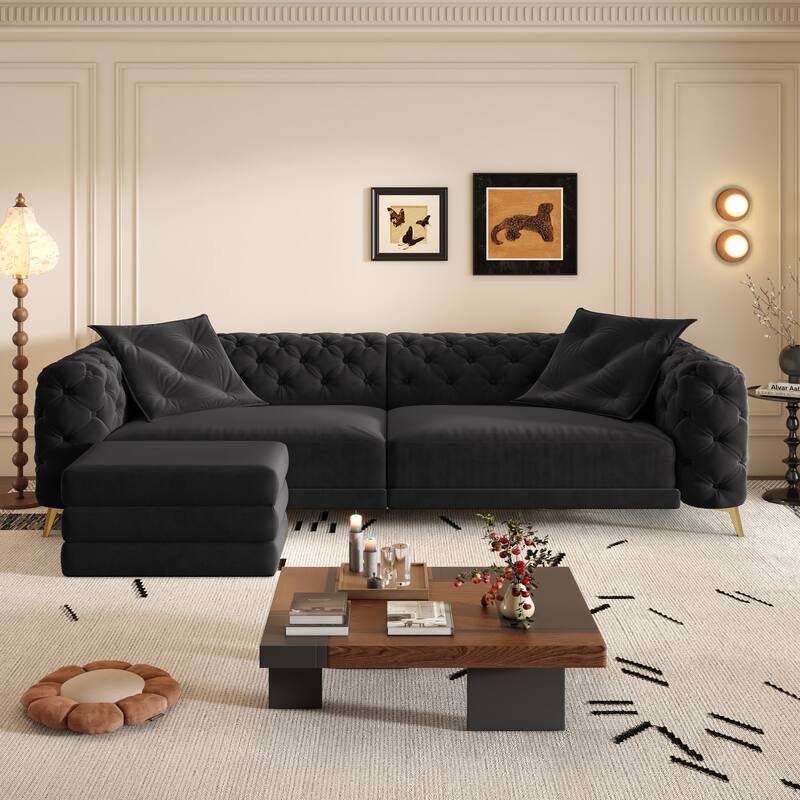 GDFStudio - Velvet 97.7" 3-in-1 Convertible Sleeper Sofa with Pull-Out Bed