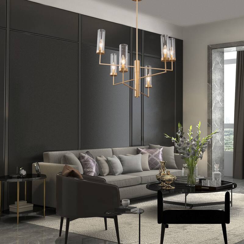 Velus Mid-Century Modern 6-light 3 tiers Chandeliers Glass Shade Ceiling Lights for Dining Room - D26.5'' x H75.5''