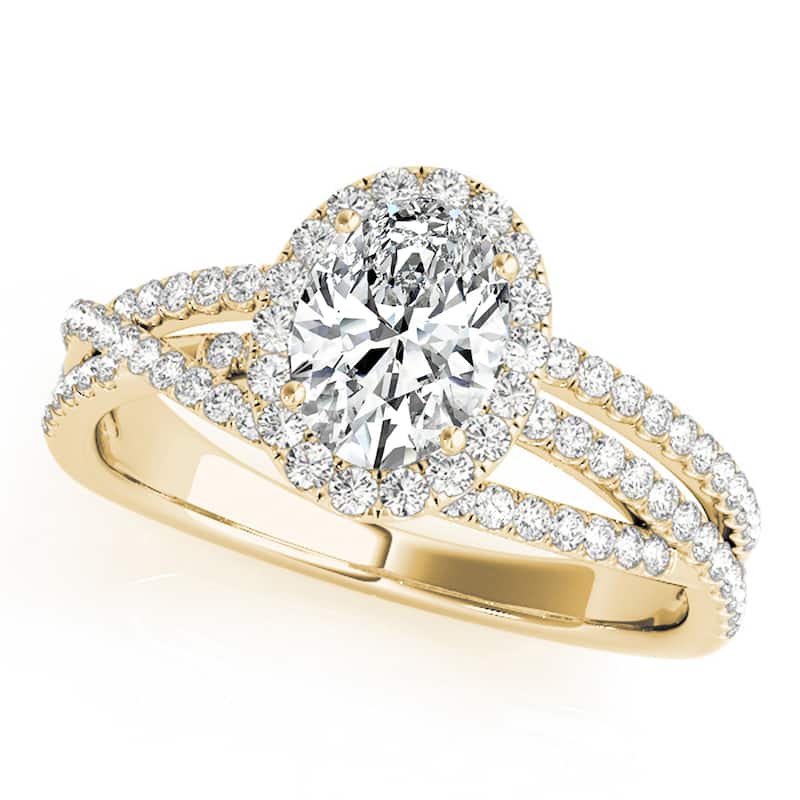 Auriya 14k Yellow Gold Lab Grown Oval Diamond Halo Engagement Ring 0.50 to 5.00 ct. tw. (F-G VS) - 1.75 ct. center - 7.5