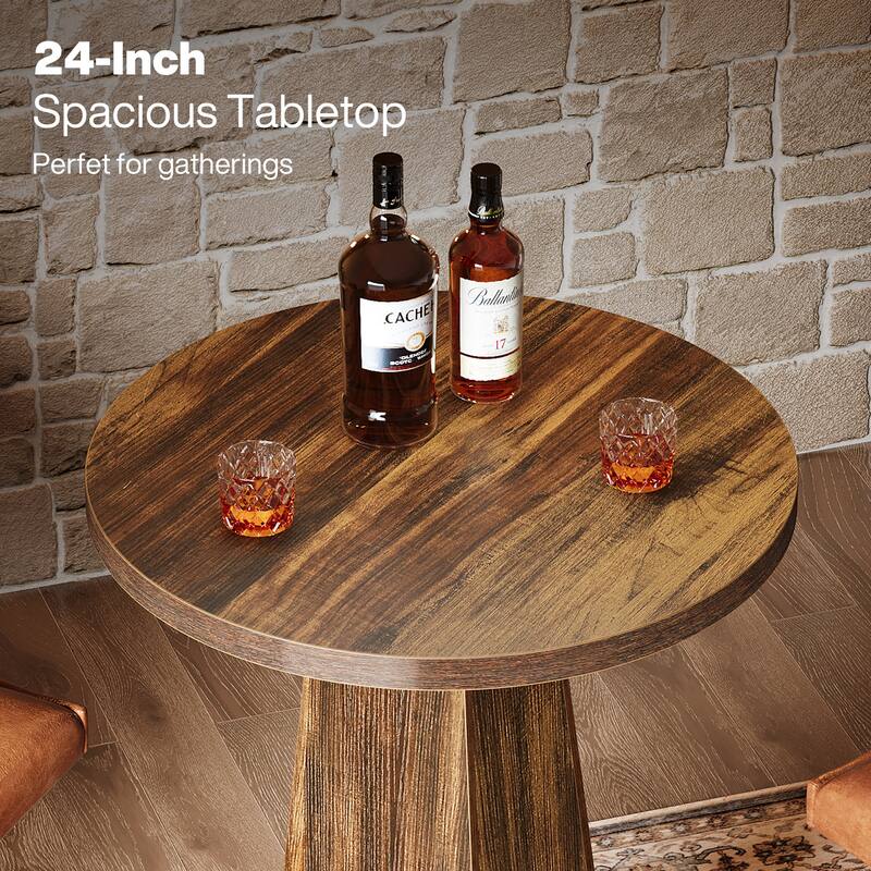 Home Bar Unit, High Round Bar Table with Footrest for Pub, Dining Room, Kitchen - 23.62" L x 23.62" W x 37.4" H