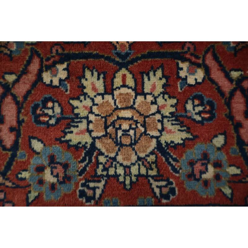 Hand Knotted Oriental 100% Wool Carpet Traditional Floral Navy Blue & Blues Kashan (Dabir) Area Rug - 7' 1'' X 4' 2''