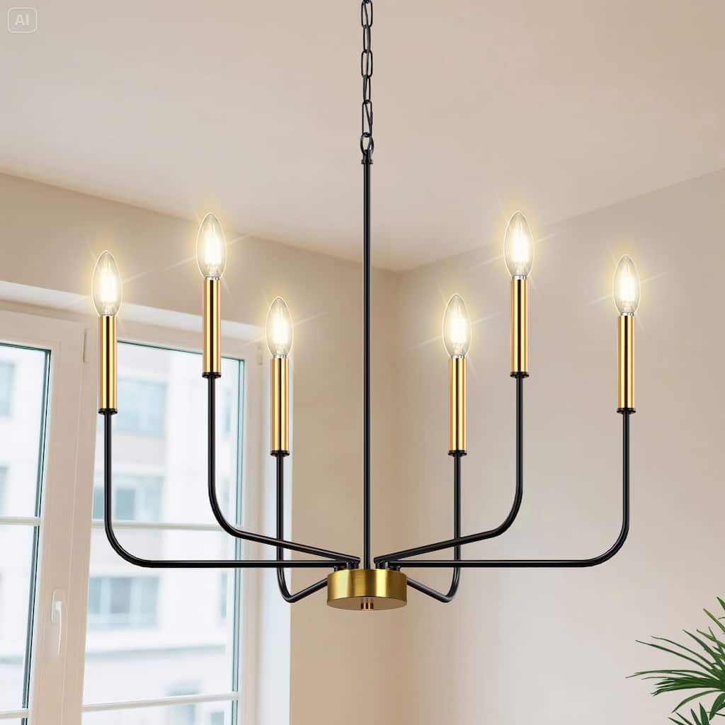 YANSUN Luxury 6-Light Gold & Black Branch Chandelier, E12 Sockets, Bulbs Not Included