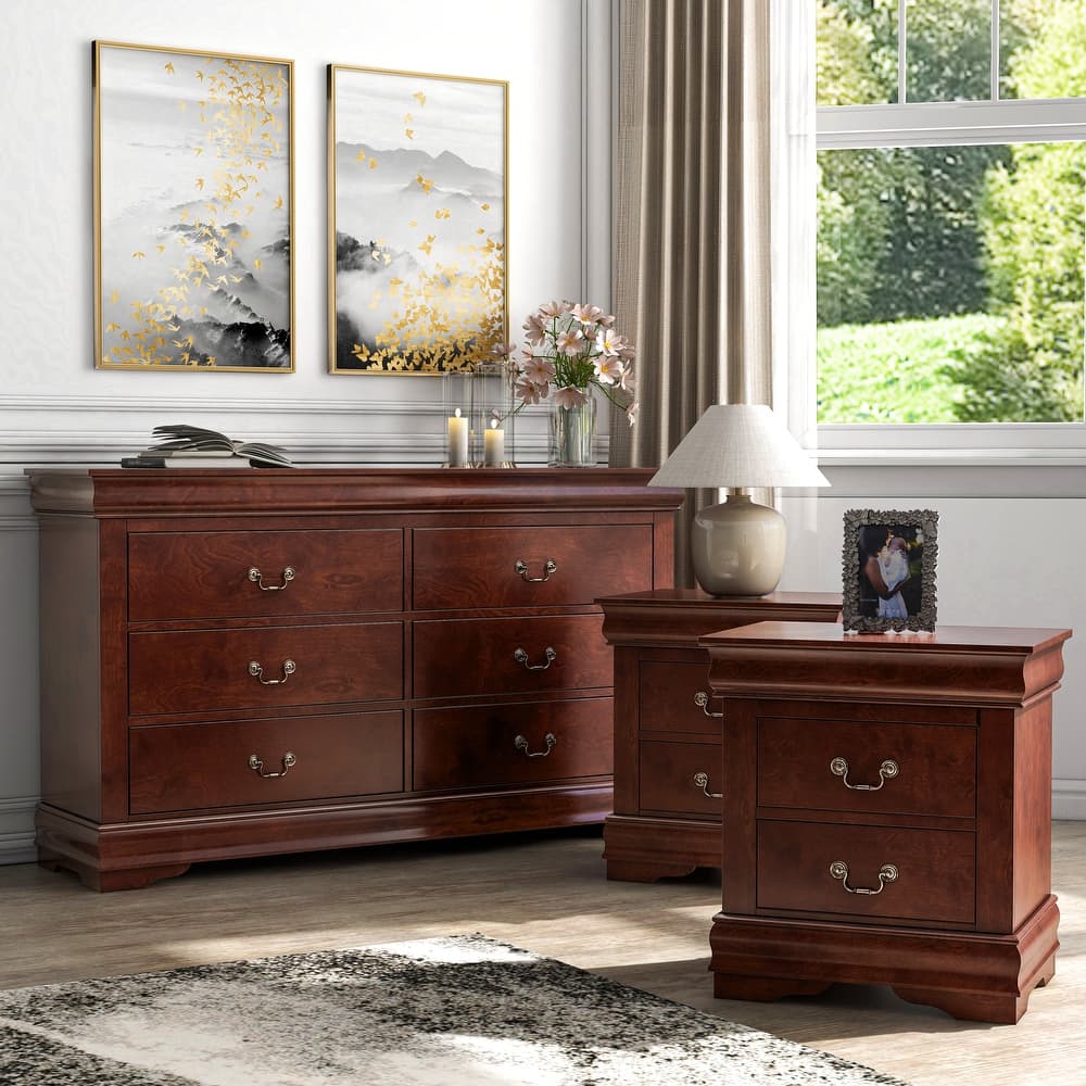 Furniture of America Devi Traditional 3-Piece Solid Wood Nightstand and Dresser Set