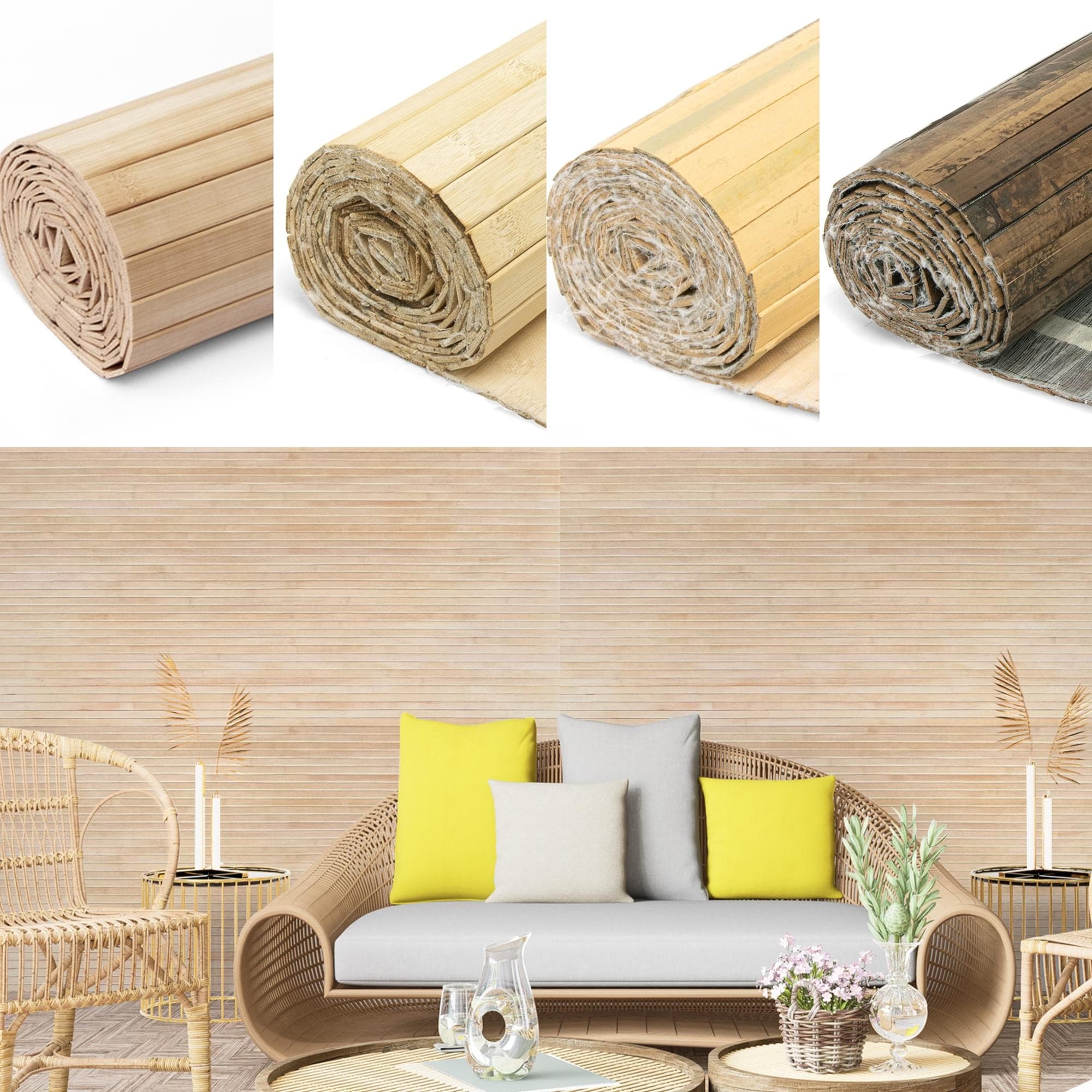 Art3d 48 x 96 in Natural Bamboo Wall Panel for Wall Decor for Living Room,Bedroom,Office - 96 X 48