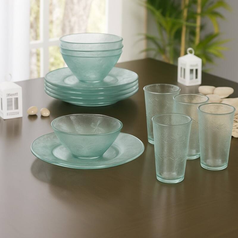 French Home Recycled Glass 12-Piece Coastal Soup and Salad Set