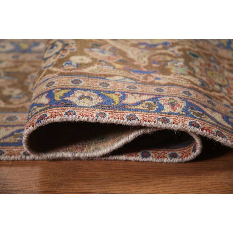 Hand Knotted Oriental 100% Wool Carpet Traditional Floral Coral Mashad Area Rug - 12' 6'' X 9' 2''