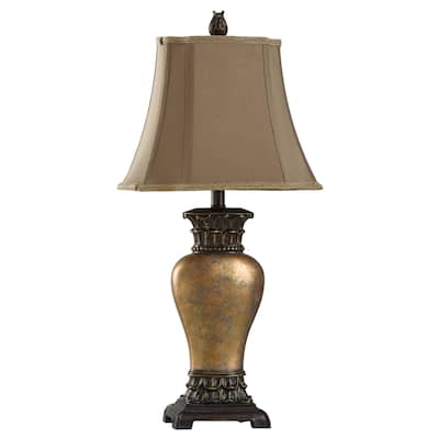 StyleCraft Gold and Amber Table Lamp - Taupe Fabric Shade