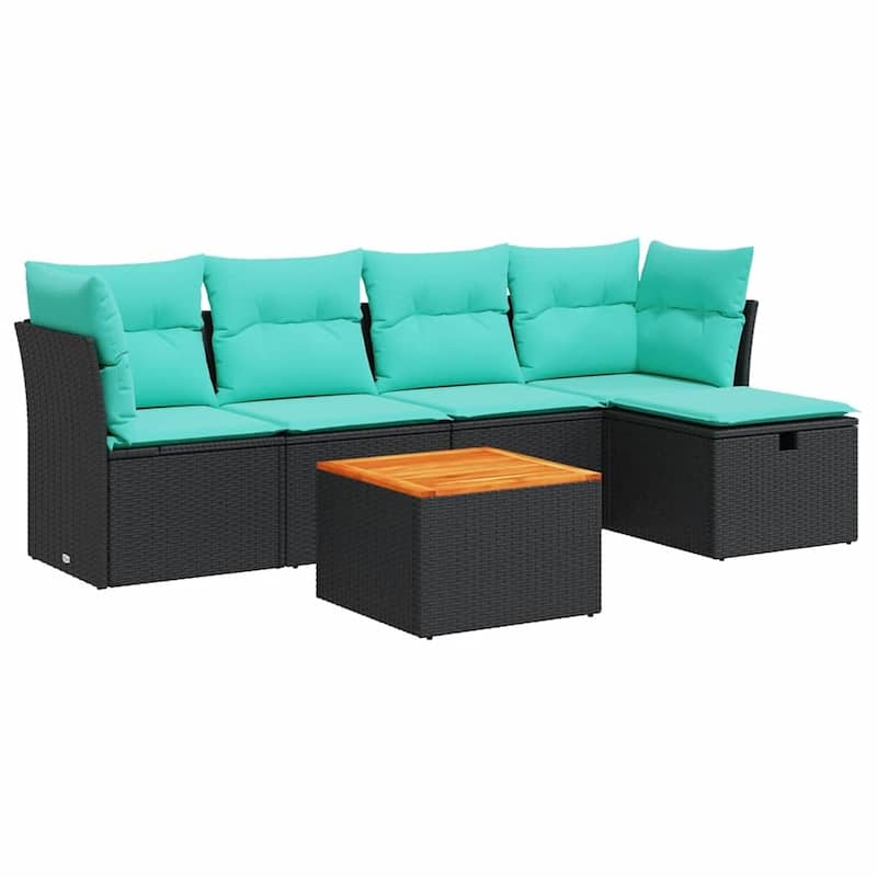 vidaXL Patio Sofa Set with Cushions Outdoor Furniture 6 Piece Poly Rattan