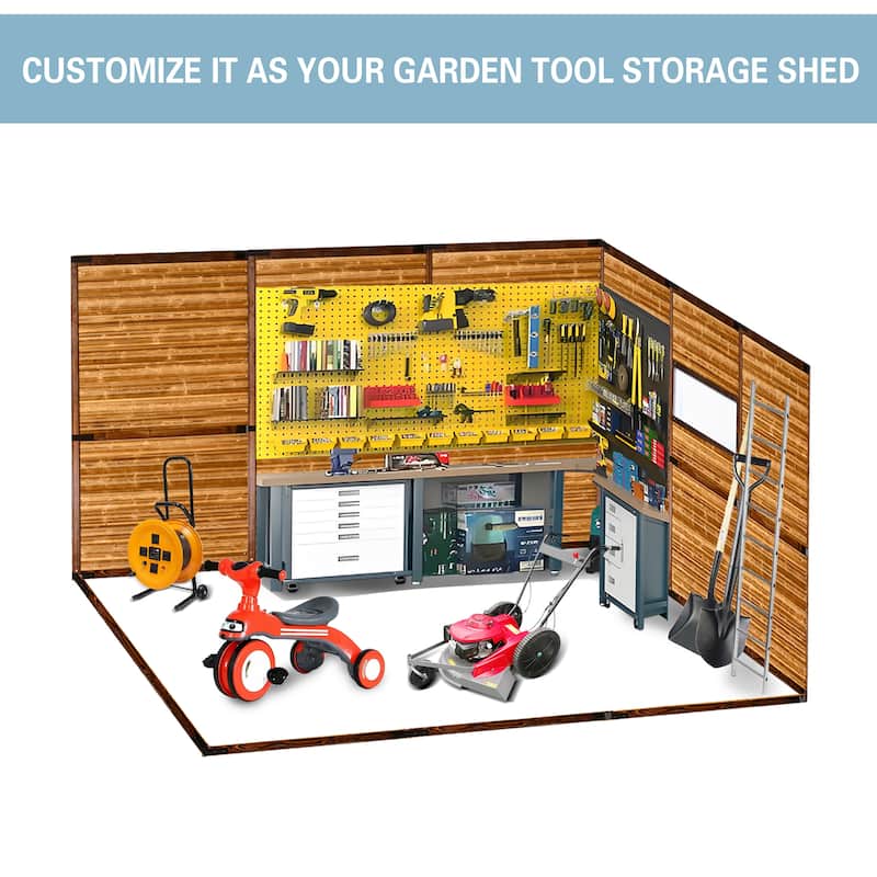 8x10 FT Wood and Metal Storage Shed, Cedar Outdoor Garden Shed with Iron Roof, Double Doors, Windows and Vents