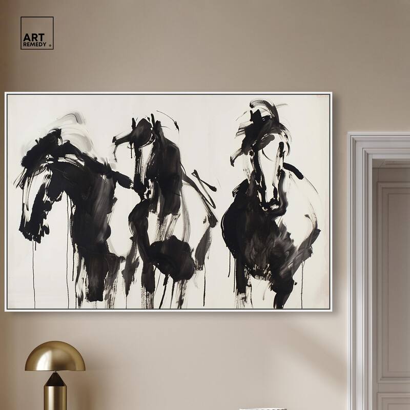 Horses in Ink Canvas by Art Remedy