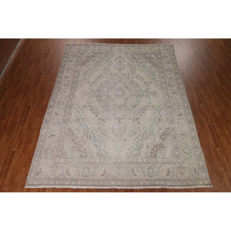 Distressed Traditional Tabriz Persian Vintage Rug Handmade Wool Carpet - 9'7" x 12'4"
