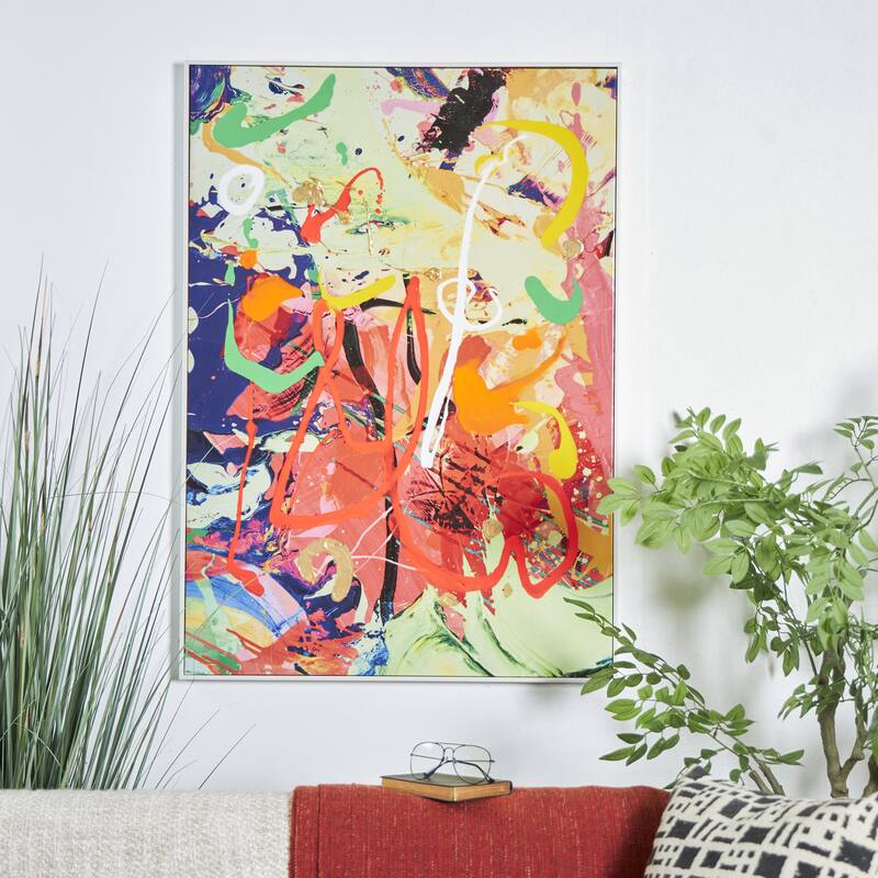 Canvas Abstract Paint Splatter Wall Art with White Frame - Multi Colored - CosmoLiving by Cosmopolitan