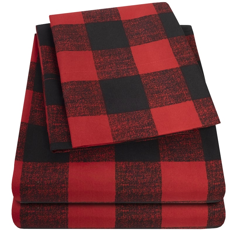 Sweet Home Collection Buffalo 4 Piece Printed Sheet Set, Double Brushed Microfiber