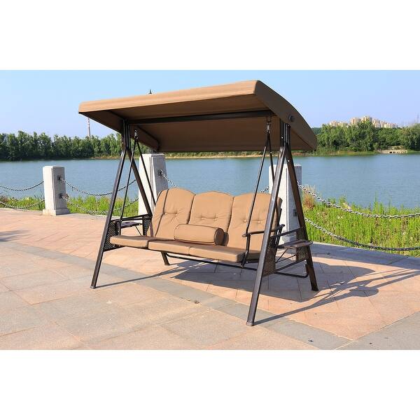 Shop Moda Outdoor Garden Swing 3 Seater Chair With Canopy Folding Table On Sale Overstock 31989461