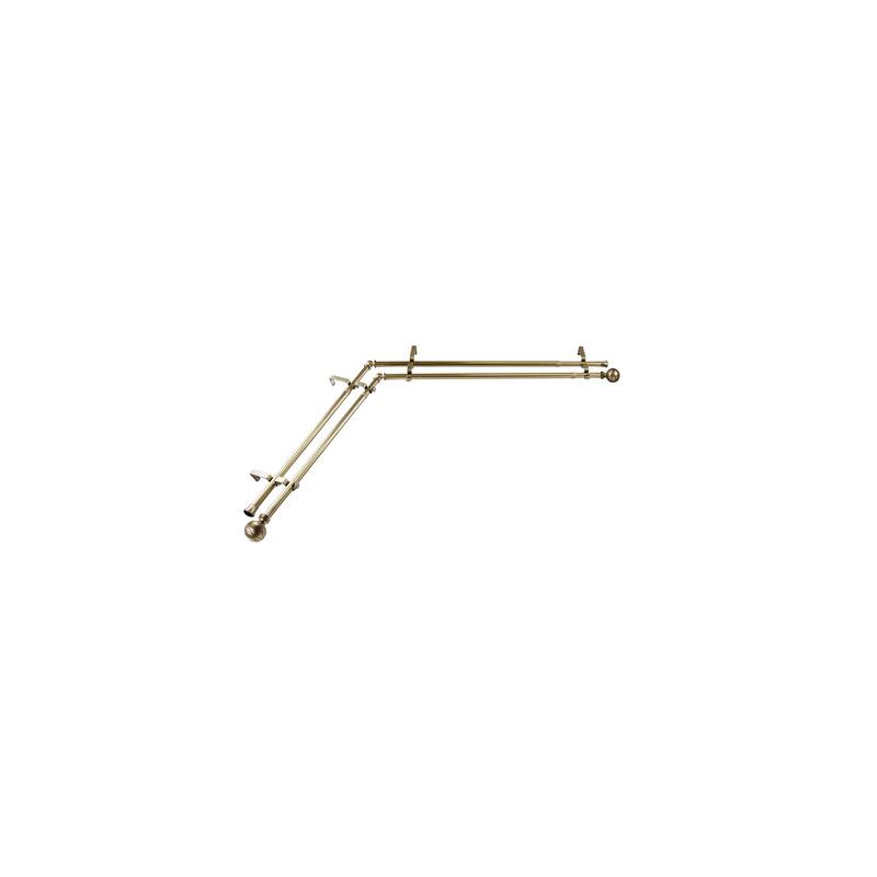 Corner Window Curtain Rod Double, Adjustable Curtain Rods 120-170", Antique Brass Home Decor - M