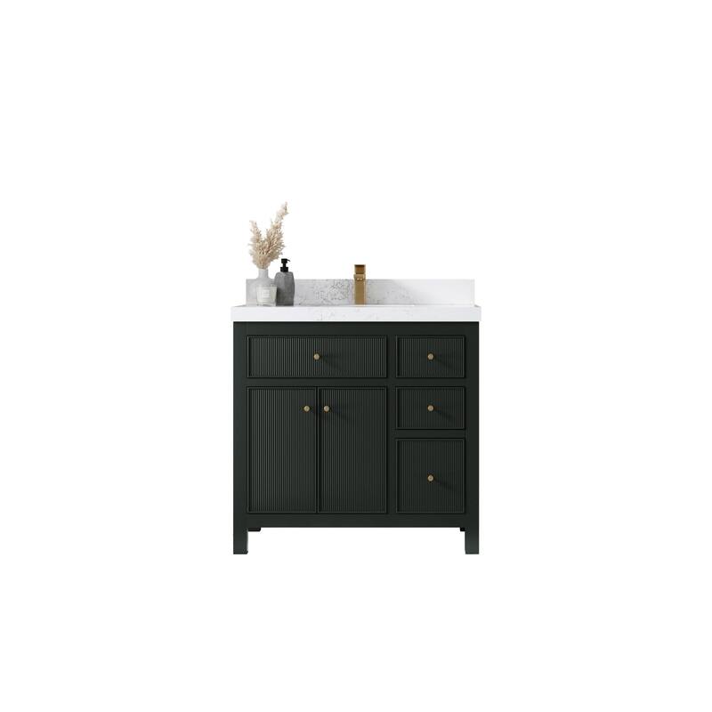 Willow Collections 36 in W x 22 in D Sonoma Center Sink Free Standing Reeded Bathroom Vanity with Countertop