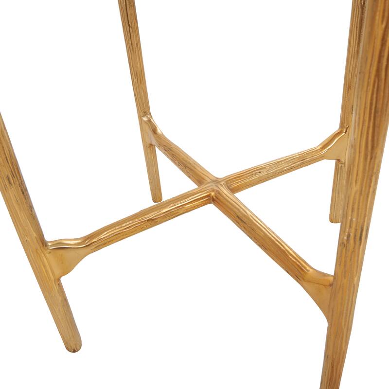 Gold or Silver Aluminum Metal Textured Accent Table with Glass Tabletop