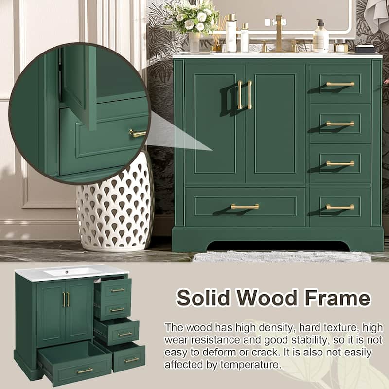 36" Traditional Bathroom Vanity with Ceramics Sink and 4 Drawers