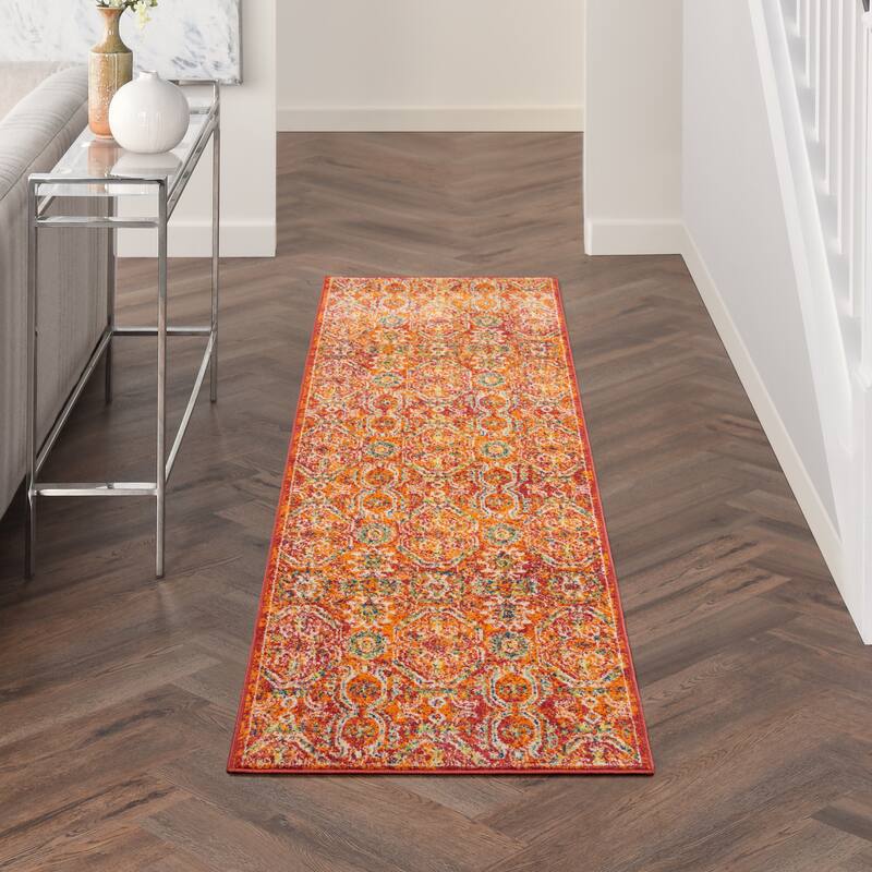 Nourison Allur Colorful Boho Tribal Medallion Area Rug - 2'3" x 7'6" Runner - Red Multicolor - Rectangle