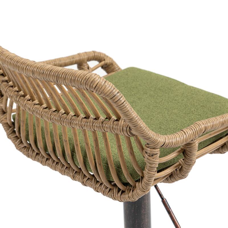 360° Swivel Bar Stools Set of 2, Adjustable Counter Height Chairs with Footrest, Rattan Bar Chairs with Cushions