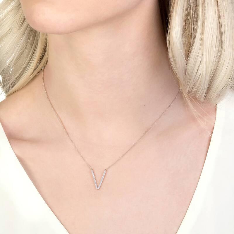 1/20ct TDW Diamond Classic Initial Pendant Necklace in Silver for Women