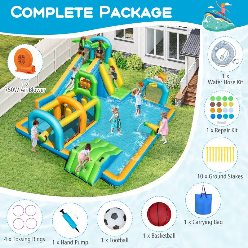 Gymax Inflatable Water Slide w/Splash Pool Climbing Wall Football Goal