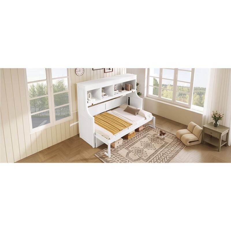 Roomfitters Twin Murphy Bed with Fold-Down Desk and Storage Shelves