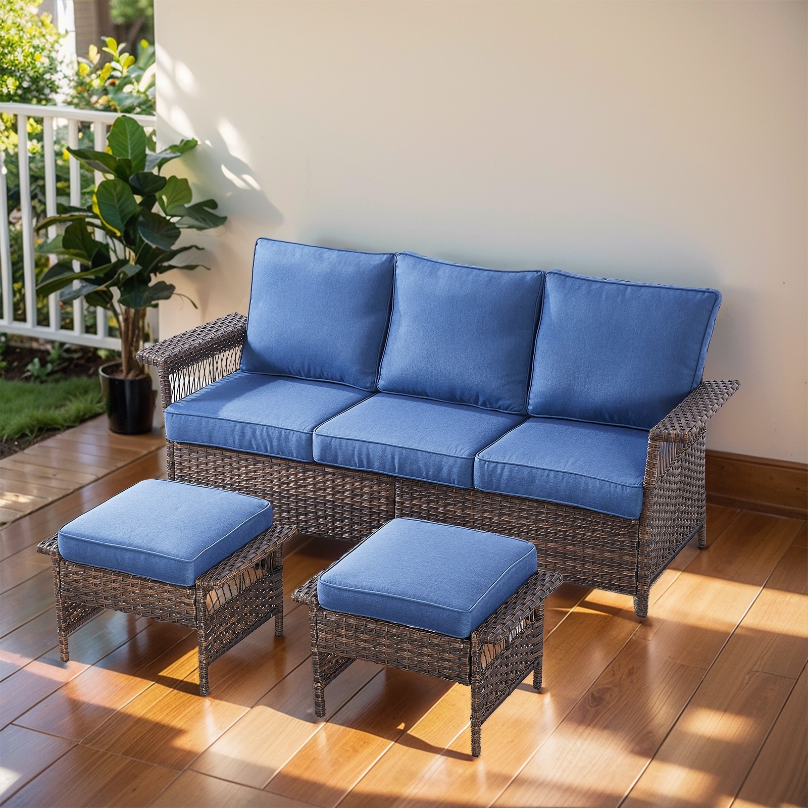 Meyreso PE Wicker Outdoor Patio Conversation Set with 4-Inch Thick Cushions