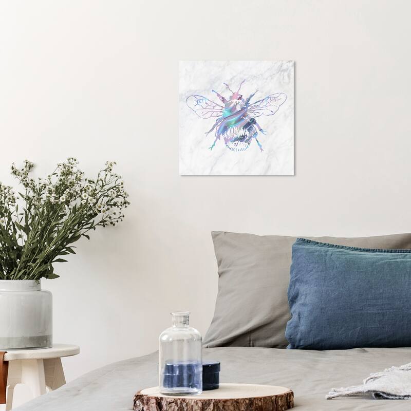 Wynwood Studio Canvas Animals Holo Bee Gray and Metallic Gray Farmhouse Wall Art Canvas Print - 12 x 12