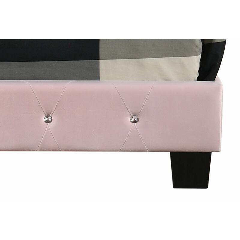Pink Velvet Platform Bed with Nailhead Trim, Full Size