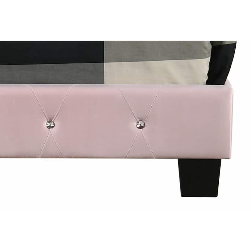 Pink Velvet Platform Bed with Nailhead Trim, Twin Size