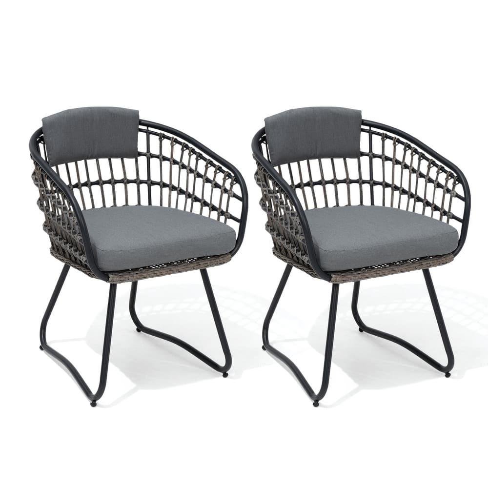 Outdoor Wicker Chairs Patio Dining Chairs Cushioned PE Rattan Seating Set