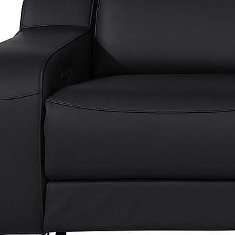 HomeRoots 129" Black Italian Leather Reclining USB Sofa