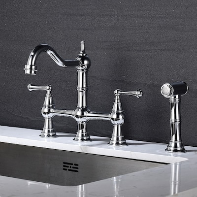 Chrome Two Handle Bridge Kitchen Faucet with Pull-Out Side Spray