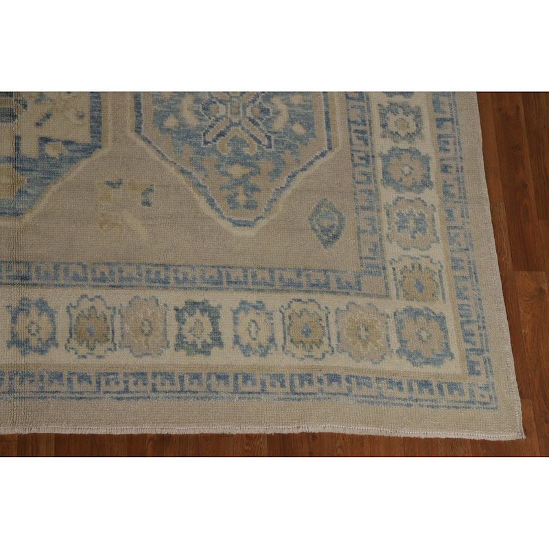 Hand Knotted Oriental 100% Wool Carpet Transitional All-Over Beige & Ivories Oushak Area Rug - 10' 6'' X 8' 2''