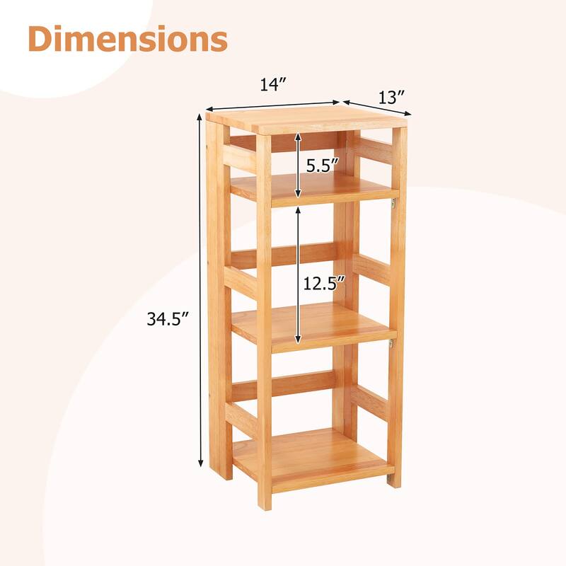 Gymax 2PCS 4-Tier Bookshelf Floor Storage Shelf w/ Rubber Wood Frame