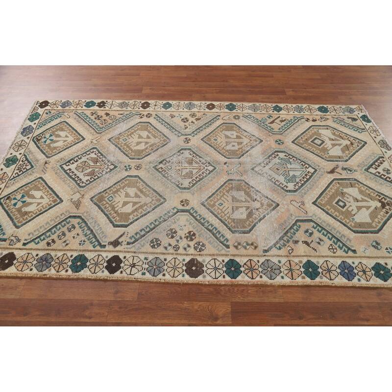 Distressed Bakhtiari Antique Persian Area Rug Hand-Knotted Wool Carpet - 4'5" x 7'0"