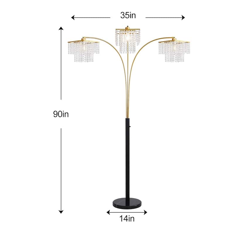 Brio 90" 3-Light Modern Gold Crystal Arc Floor Lamp - 85