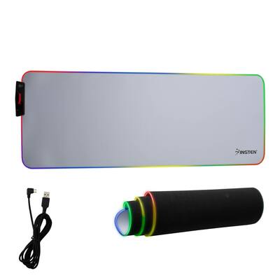 Infinite Curiosity RGB Mouse Pad Gaming LED Large Soft Cloth 1 USB Port Mat, White 31.5x12x0.16"