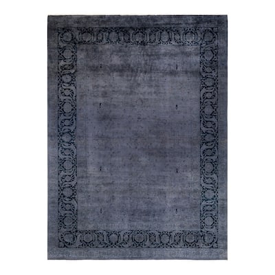 Overton Hand Knotted Wool Vintage Inspired Modern Contemporary Overdyed Gray Area Rug - 9' 2" x 12' 6"