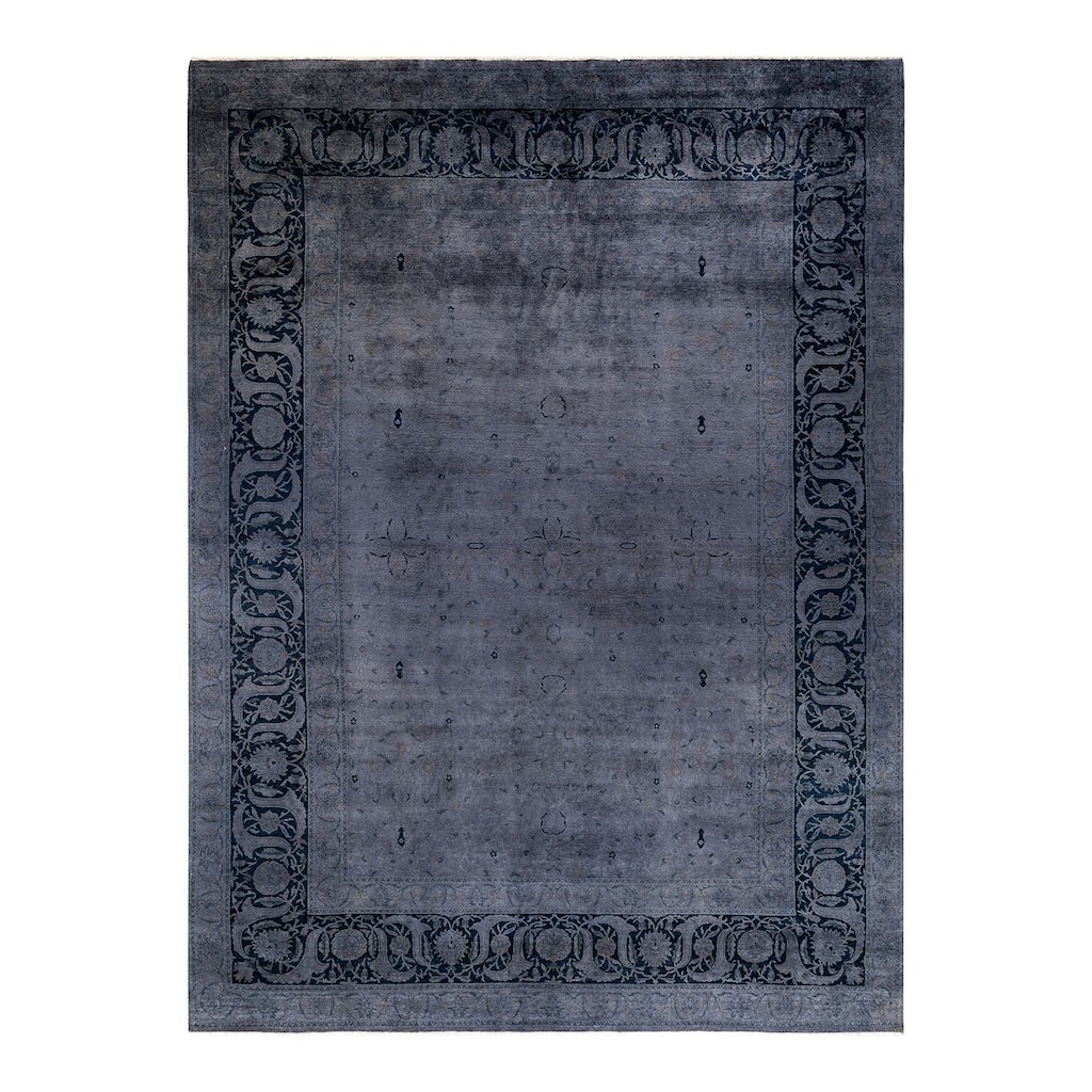Overton Hand Knotted Wool Vintage Inspired Modern Contemporary Overdyed Gray Area Rug - 9' 2" x 12' 6"