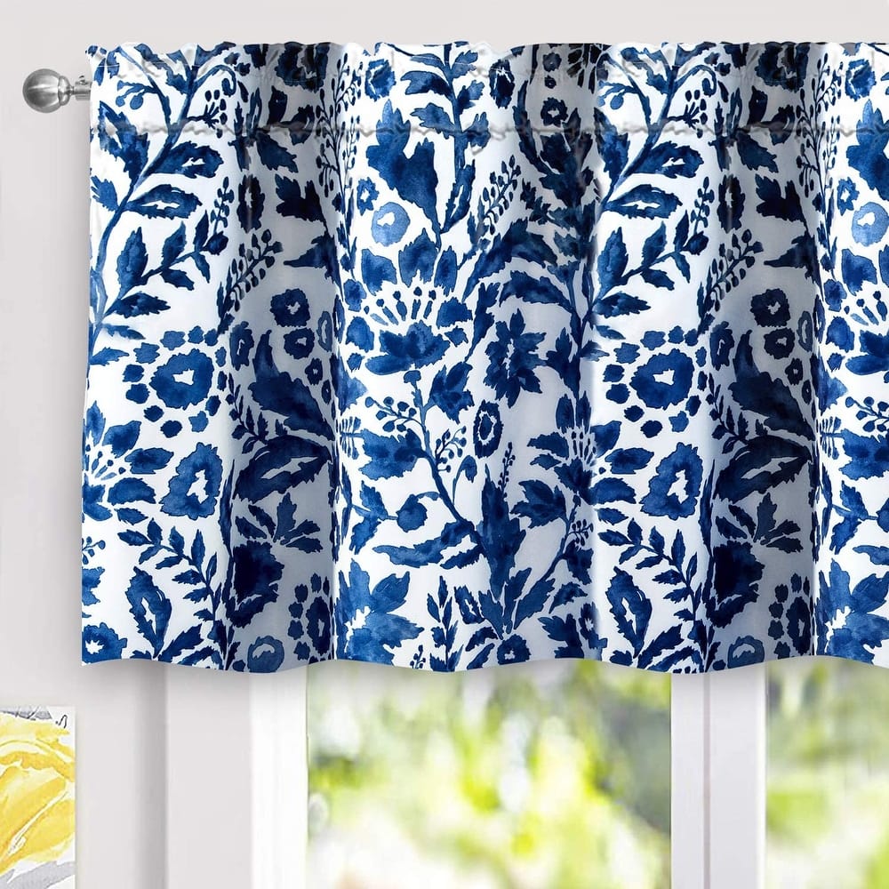 DriftAway Julia Watercolor Blooming Flower Floral Lined Window Curtain Valance - 52'' width x 24'' length