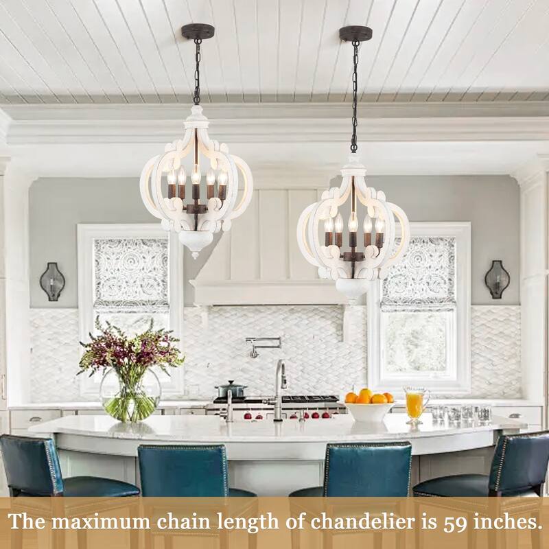 5-Light Country Wood Chandelier Light Fixture for Kitchen Island Dining Room