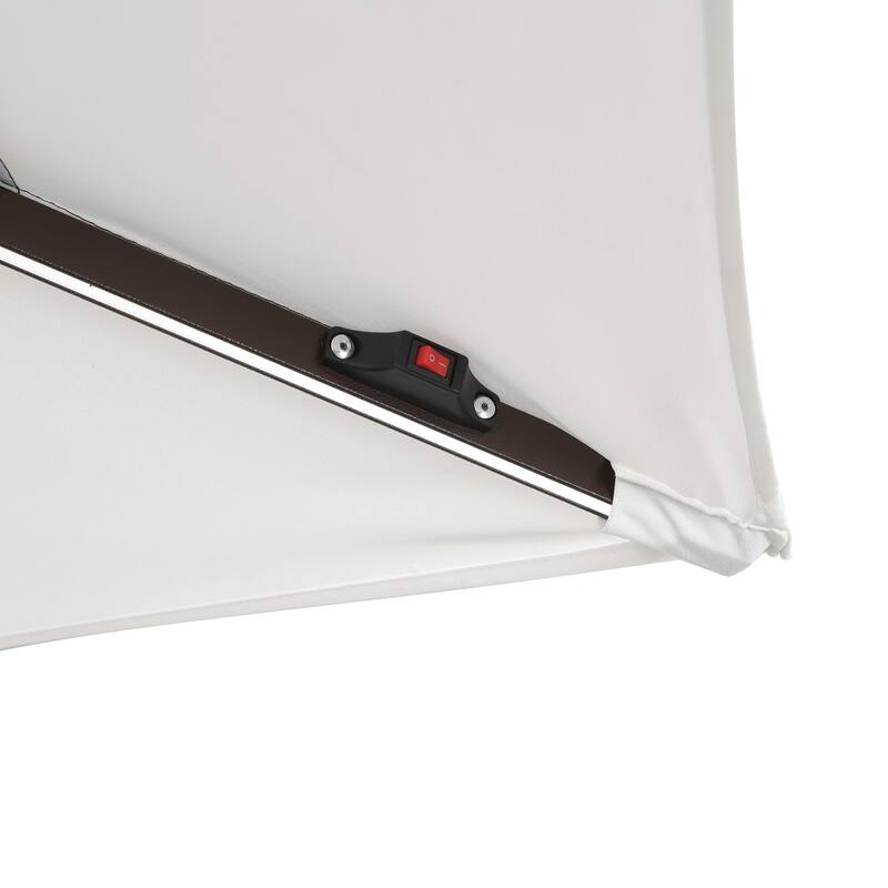 Sidney 9 ft. 2-Tone Solar LED Market Patio Umbrella with 12 LED Strip Lights, Auto-Tilt, Crank and UV Protection, by JONATHAN Y