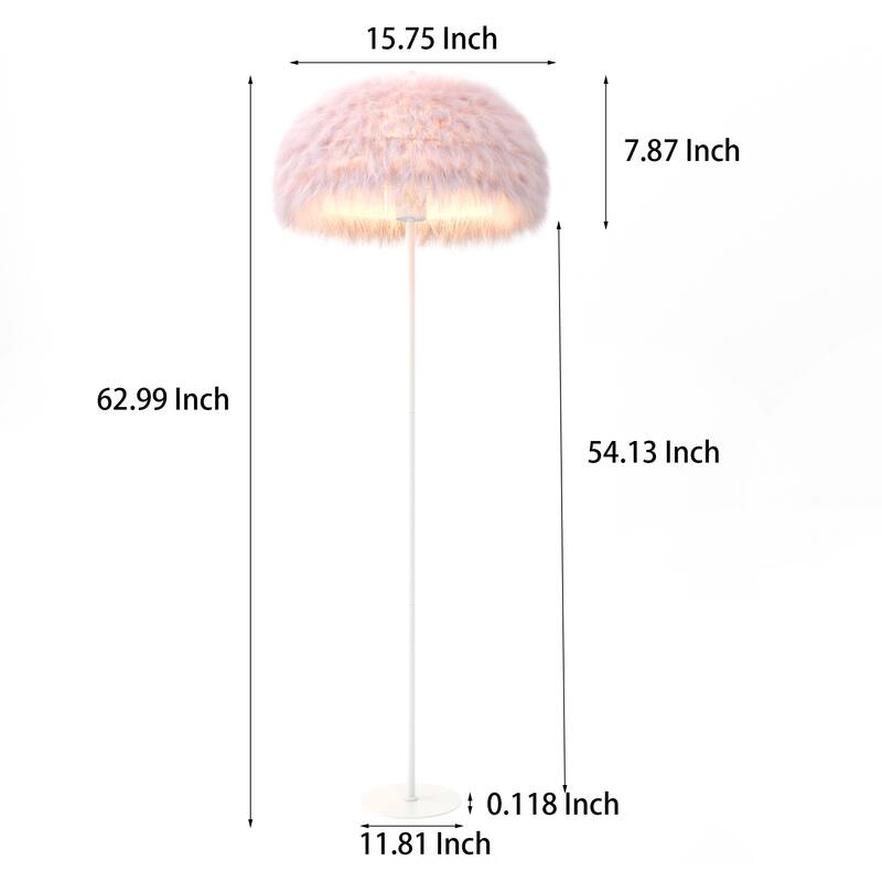 Acroma 63" Blush Pink Feather Floor Lamp with Dome Shade - 1-light